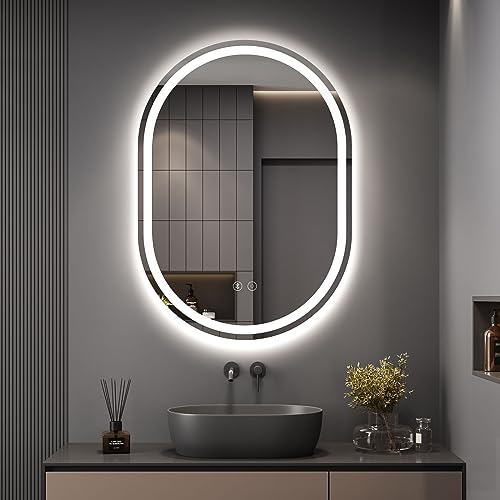 Dripex Badspiegel mit Beleuchtung Led Spiegel mit Bluetooth-Lautsprecher und Touch-Schalter, Dimmbar, 3 Lichtfarbe Einstellbare Badezimmerspiegel mit Beleuchtung, Beschlagfrei Oval 50x70 cm von Dripex