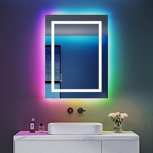 Dripex Badspiegel mit Beleuchtung Led Spiegel mit RGB LED Streifen, Farbwechsel, Touch-Schalter, Dimmbar Badezimmerspiegel, Beschlagfrei 60 x 80 cm von Dripex