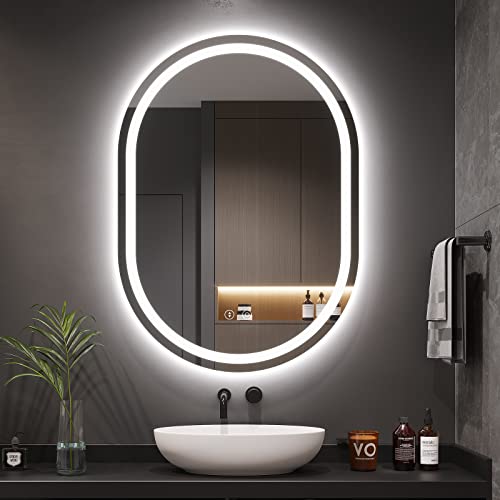 Dripex Badspiegel mit Beleuchtung Led Spiegel mit Touch-Schalter, Dimmbar, 3 Lichtfarbe Einstellbare Badezimmerspiegel mit Beleuchtung, Beschlagfrei Oval 50x70 cm von Dripex