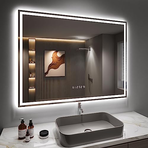 Dripex Badspiegel mit Beleuchtung Led Spiegel mit Uhr und Steckdose, Dimmbar, 3 Lichtfarbe Einstellbare Badezimmerspiegel mit Beleuchtung, Beschlagfrei 60 x 80 cm von Dripex