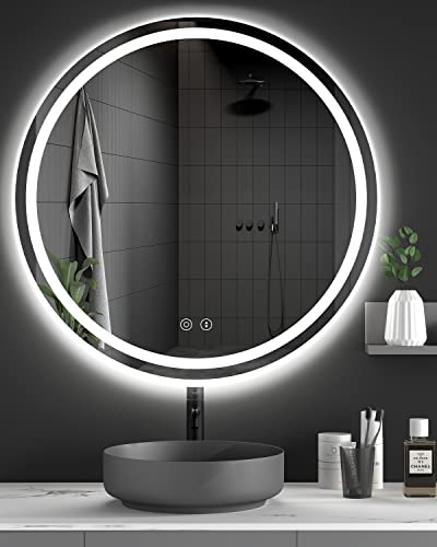 Dripex Badspiegel mit Beleuchtung Rund Led Spiegel mit Touch-Schalter, Dimmbar, 3 Lichtfarbe Einstellbare Runder Badezimmerspiegel mit Beleuchtung, Beschlagfrei 70x70 cm von Dripex