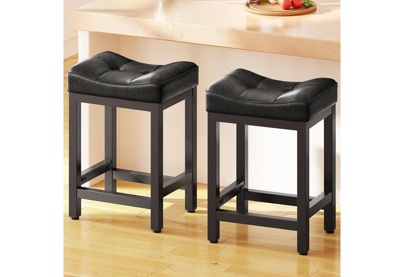 Dripex Barhocker 64cm Leder-Barhocker, schwarz, mit Metallgestell von Dripex