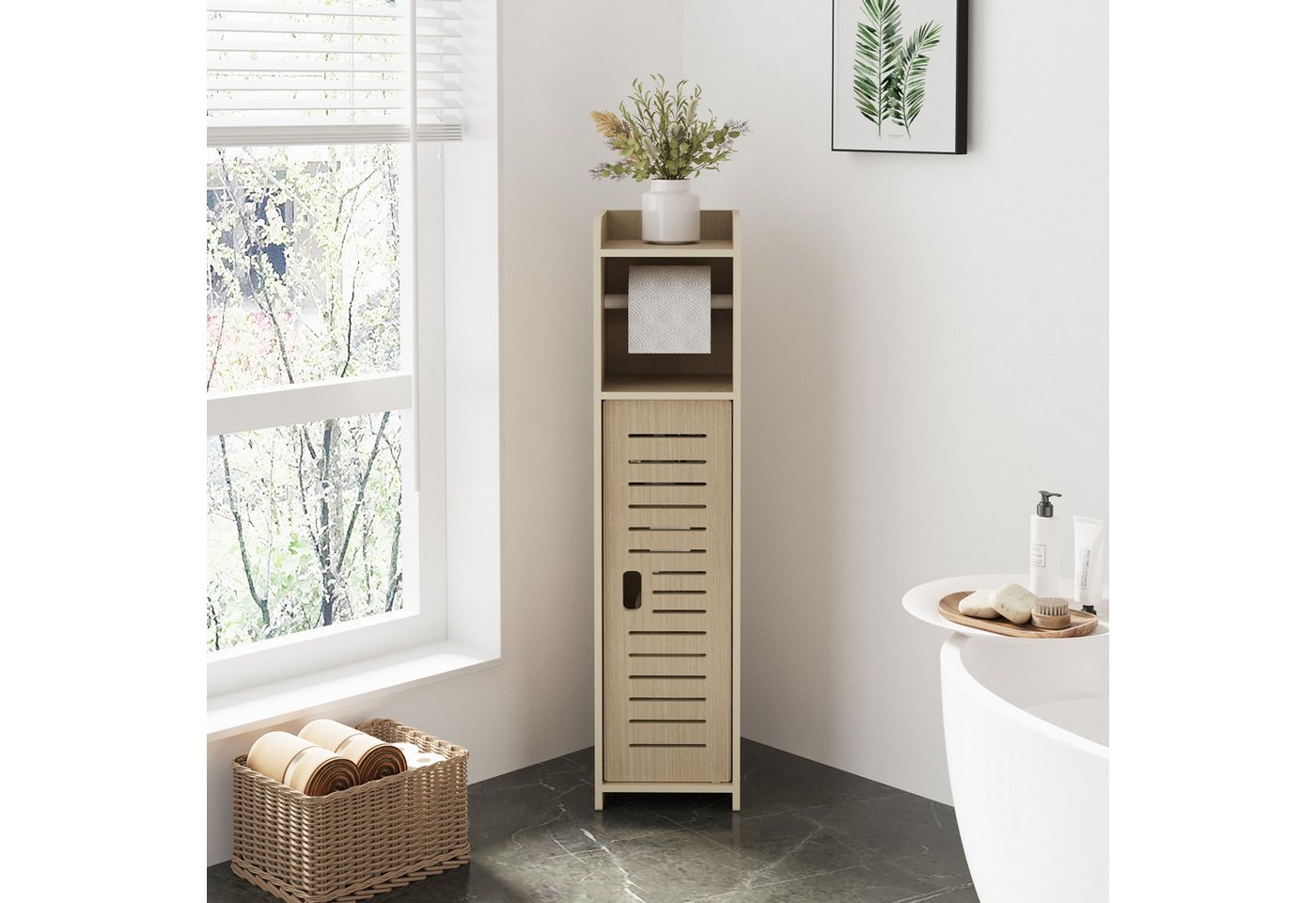 Dripex Beistellschrank Badschrank schmal, Toilettenschrank mit Papierrollenhalter, 80x18x20cm von Dripex