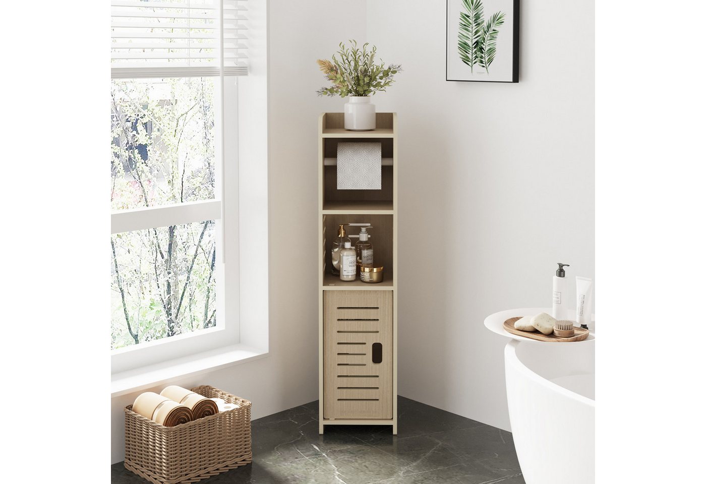 Dripex Beistellschrank Badschrank schmal, Toilettenschrank mit Papierrollenhalter, 80x18x20cm von Dripex