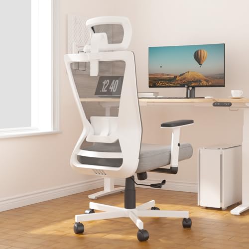 Dripex Bürostuhl, ergonomischer Schreibtischstuhl, Chefsessel mit breites Schaumstoffkissen, Nacken-, Schulter- und taillenfreundlich, höhenverstellbar, Neigungsfunktion von 90° bis 135°, Weiß von Dripex