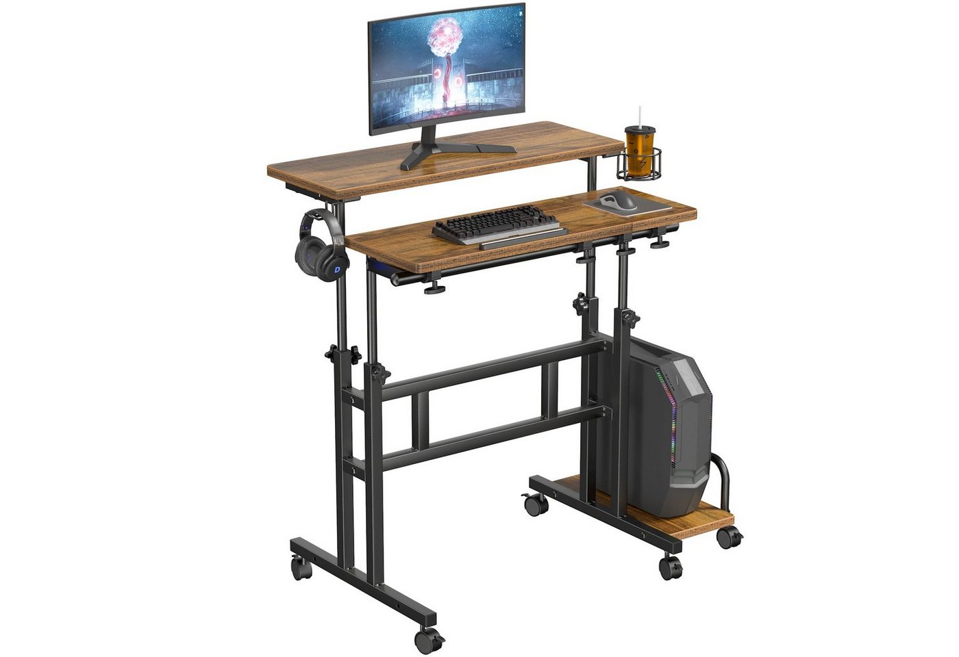 Dripex Computertisch Höhenverstellbarer Stehpult mit Rollen und neigbar Tischplatte von Dripex