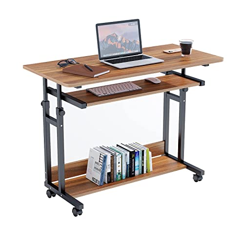 Dripex Computertisch höhenverstellbar Schreibtisch mit Rollen, Kleiner Computertisch auf Rollen, Beistelltisch, Laptoptisch mit Tastaturauszug,PC Tisch klein für Home Office, Dunkelbraun von Dripex