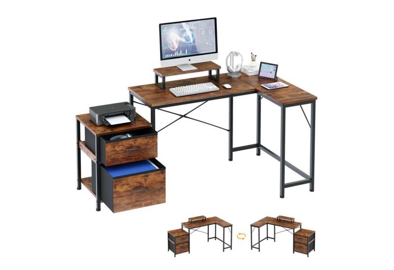 Dripex Eckschreibtisch Schreibtisch L-Form mit Regal Schublade, mit Steckdose und USB Ladeanschlüsse von Dripex