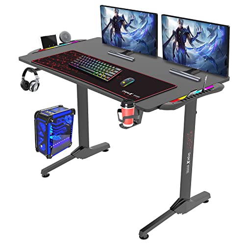 Dripex Gaming Tisch mit LED, Gaming Schreibtisch 110cm, ergonomischer Computertisch mit Getränke-, und Kopfhörerhalter, schwarz von Dripex