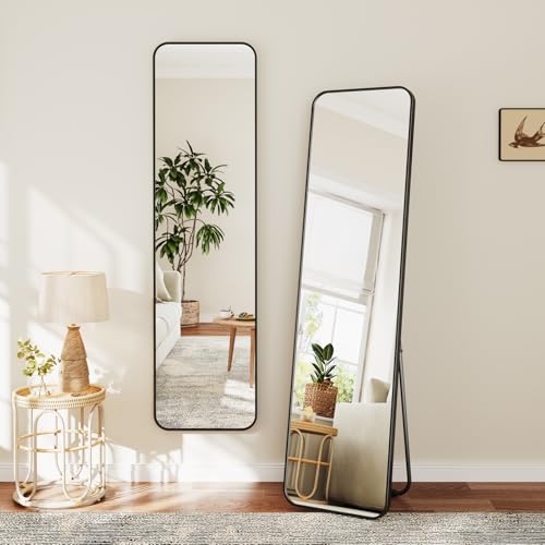 Dripex Ganzkörperspiegel, 150 x 40 cm Standspiegel, Wandspiegel oder Großer Spiegel mit Ständer, robuster Aluminiumrahmen, großer Ankleidespiegel für Schlafzimmer, Wohnzimmer, Schwarz von Dripex