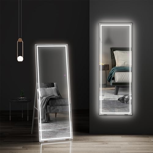 Dripex Ganzkörperspiegel mit Beleuchtung LED Wandspiegel 3 Lichtfarbe einstellbar dimmbar Standspiegel mit Touch-Schalter Groß 130 x 40 cm von Dripex