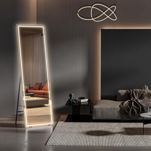 Dripex Ganzkörperspiegel mit Beleuchtung LED Wandspiegel 3 Lichtfarbe einstellbar dimmbar Standspiegel mit Touch-Schalter Groß 160 x 40 cm von Dripex