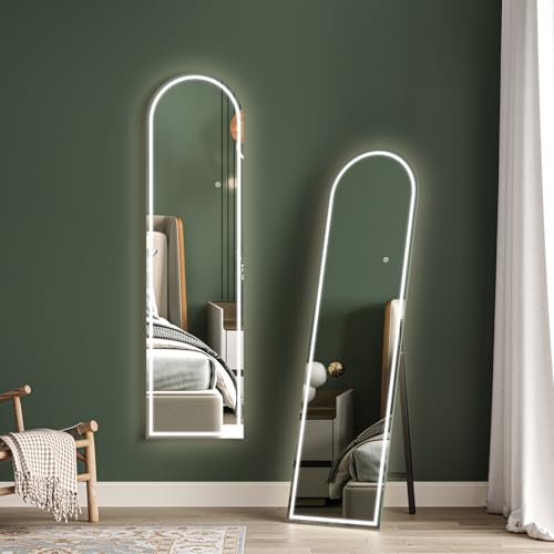 Dripex Ganzkörperspiegel mit Beleuchtung Rahmenlos LED Wandspiegel 3 Lichtfarbe einstellbar dimmbar Standspiegel mit Touch-Schalter Groß 150 x 40 cm von Dripex