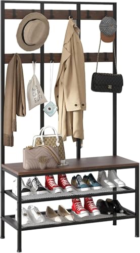 Dripex Großer Garderobenständer Garderobe mit Sitzfläche Kleiderständer mit 12 Abnehmbarer Kleiderhaken und Schuhregal aus Metall Holz Flurregal 100x40x184cm Vintagebraun Dripex Großer Garderobenständer Garderobe mit Sitzfläche Kleiderständer mit 12 Abnehmbarer Kleiderhaken und Schuhregal aus Metall Holz Flurregal 100x40x184cm Vintagebraun von Dripex