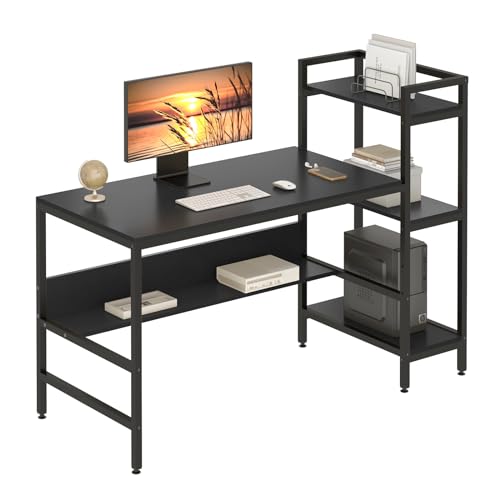 Dripex Holz Schreibtisch mit Ablage Computertisch, PC-Tisch Bürotisch Officetisch Stabile Konstruktion Tisch für Home Office (136cm Schwarz) von Dripex