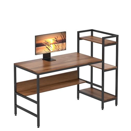 Dripex Holz Schreibtisch mit Ablage Computertisch, PC-Tisch Bürotisch Officetisch Stabile Konstruktion Tisch für Home Office (136cm Braun) von Dripex