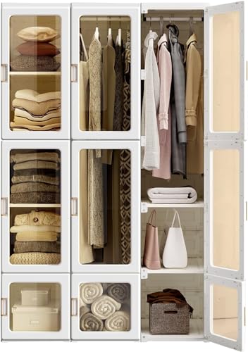 Dripex Kleiderschrank, Schrank 104 x 170 x 50 cm (B x H x T), einfache Montage, Faltbarer Mehrzweckschrank mit Stange, magnetische Türen, für Wohnzimmer Schlafzimmer Weiß von Dripex