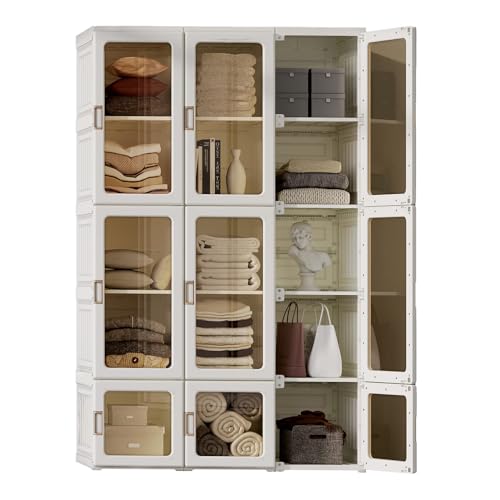 Dripex Kleiderschrank, Schrank 104 x 170 x 50 cm (B x H x T), einfache Montage, Faltbarer Mehrzweckschrank mit magnetische Türen, für Wohnzimmer Schlafzimmer Weiß von Dripex