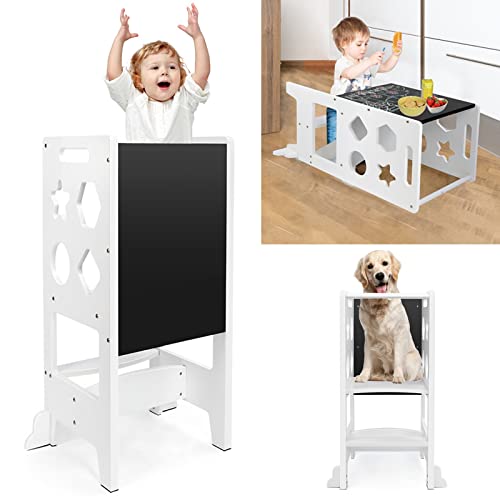 Dripex Lernturm Für Kinder Baby, Montessori Lernturm mit Tafel, Der Tritthocker Verwandelbar in Kindertisch und -Stuhl, Multifunktion, Sicherheit, Hochwertiges Holz, (Stern) von Dripex