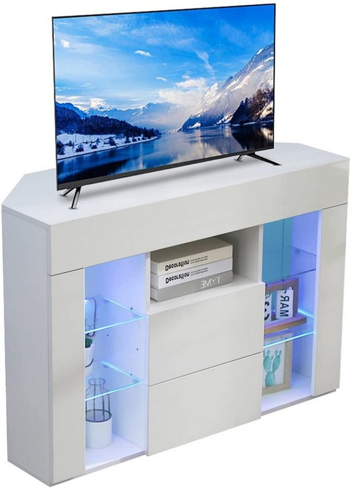 Dripex Lowboard TV Eckschrank Fernsehtisch Hochglanz mit LED 100x40x68 cm von Dripex