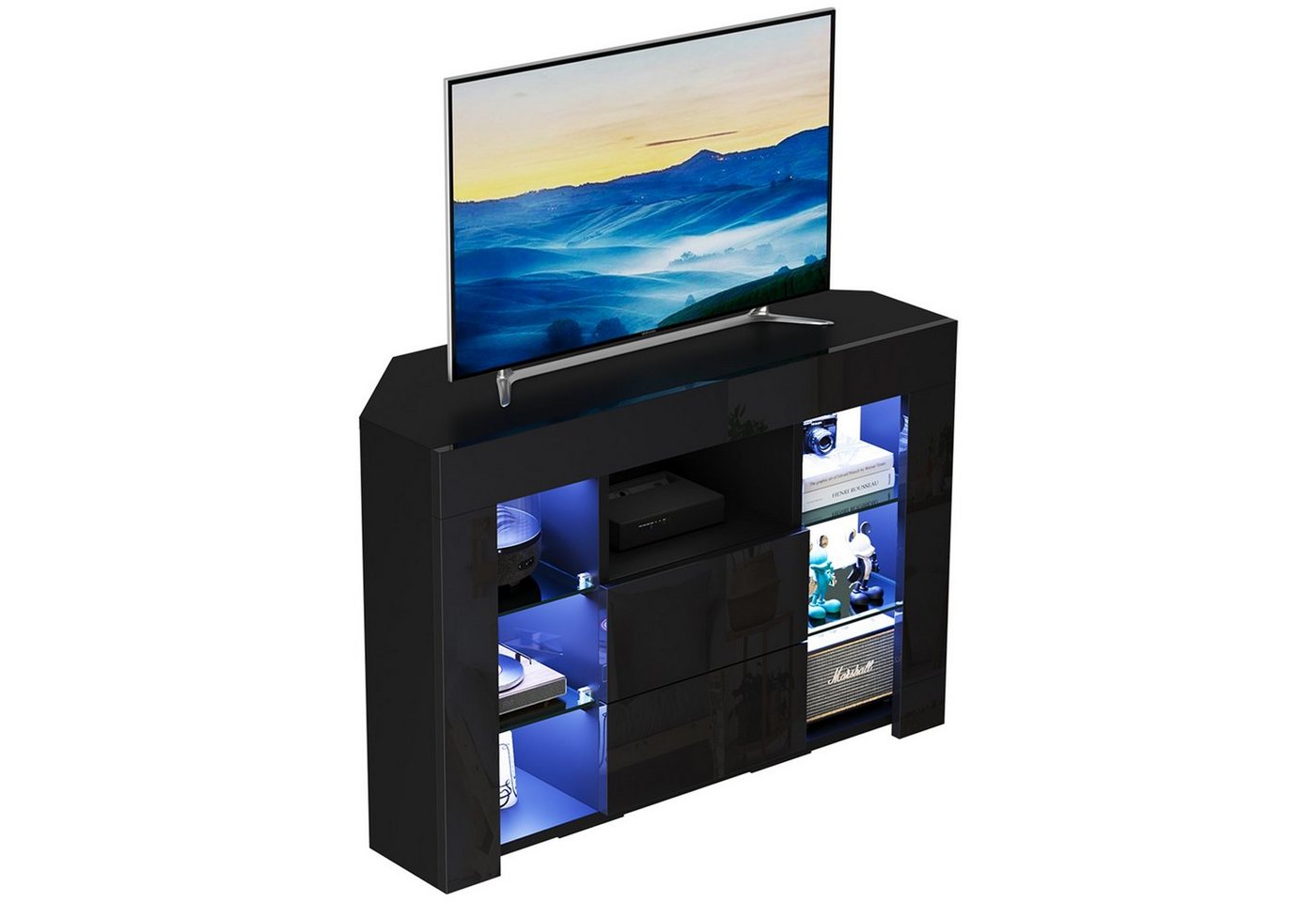 Dripex Lowboard TV Eckschrank Fernsehtisch Hochglanz mit LED 100x40x68 cm von Dripex