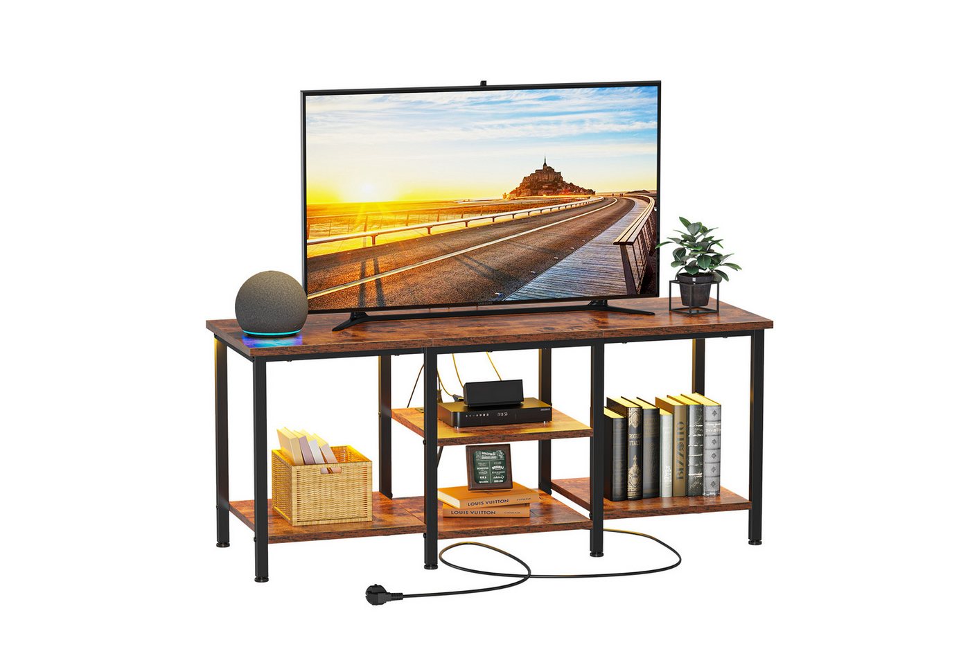 Dripex Lowboard TV Schrank mit LED und Steckdosen Lowboard Fernsehtisch, Retrobraun, 120x40x52 cm, für Fernseher bis zu 55 Zoll von Dripex