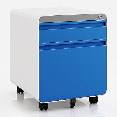 Dripex Metall Rollcontainer Stahl Rollcontainer mit 2 Schubladen und Hängeregistratur Abschließbarer Büroschrank Bürocontainer 5 Räder Aktenschrank 40 x 45 x 50 cm von Dripex