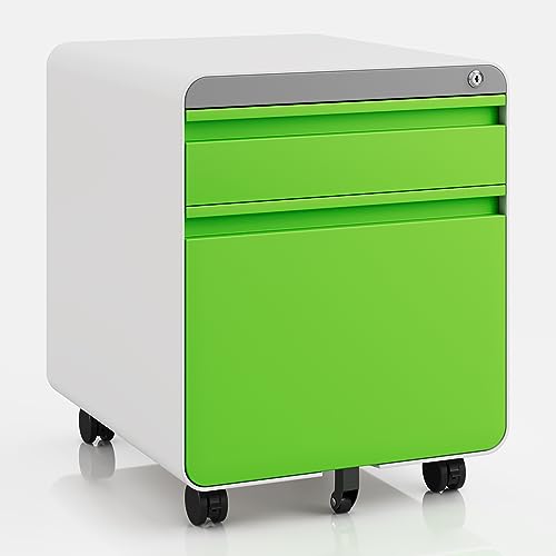 Dripex Metall Rollcontainer Stahl Rollcontainer mit 2 Schubladen und Hängeregistratur Abschließbarer Büroschrank Bürocontainer 5 Räder Aktenschrank 40 x 45 x 50 cm von Dripex
