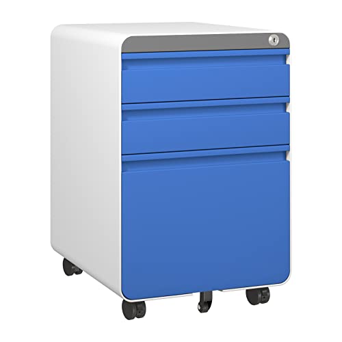 Dripex Metall Rollcontainer Stahl Rollcontainer mit 2 Schubladen und Hängeregistratur Abschließbarer Büroschrank Bürocontainer 5 Räder Aktenschrank 40 x 45 x 60 cm von Dripex
