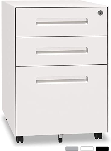 Dripex Metall Rollcontainer Stahl Rollcontainer mit 3 Schubladen und Hängeregistratur Abschließbarer Büroschrank Bürocontainer 5 Räder Aktenschrank 39 x 45 x 60 cm von Dripex