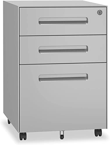 Dripex Metall Rollcontainer Stahl Rollcontainer mit 3 Schubladen und Hängeregistratur Abschließbarer Büroschrank Bürocontainer 5 Räder Aktenschrank 39 x 45 x 60 cm von Dripex