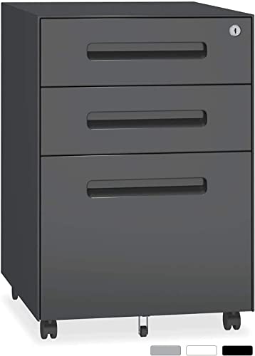 Dripex Metall Rollcontainer Stahl Rollcontainer mit 3 Schubladen und Hängeregistratur Abschließbarer Büroschrank Bürocontainer 5 Räder Aktenschrank 39 x 45 x 60 cm von Dripex