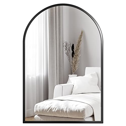 Dripex Rundbogen Wandspiegel 50x75cm mit Aluminiumrahmen,dekorativer HD Wandspiegel Schminkspiegel für Badzimmer/Ankleidezimmer/Wohnzimmer,unbrechbarer Spiegel (Schwarz) von Dripex