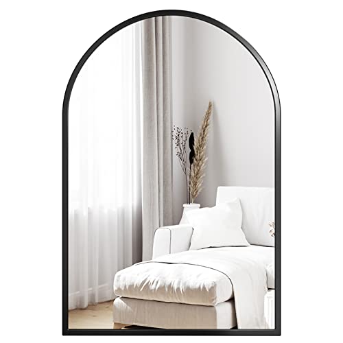 Dripex Rundbogen Wandspiegel 60x90cm mit Aluminiumrahmen,dekorativer HD Wandspiegel Schminkspiegel für Badzimmer/Ankleidezimmer/Wohnzimmer,unbrechbarer Spiegel (Schwarz) von Dripex