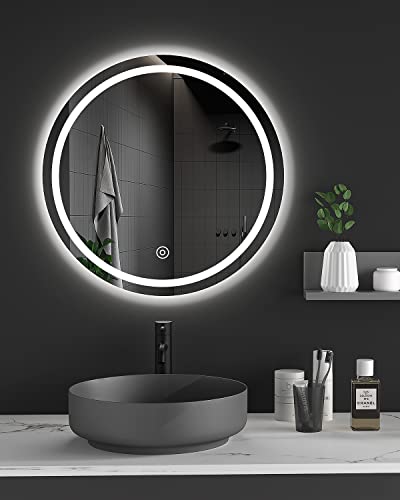Dripex Runder Spiegel mit Beleuchtung Led Badspiegel mit Touch-Schalter Beschlagfrei Badezimmerspiegel Rund Kaltweiß 60x60 cm von Dripex