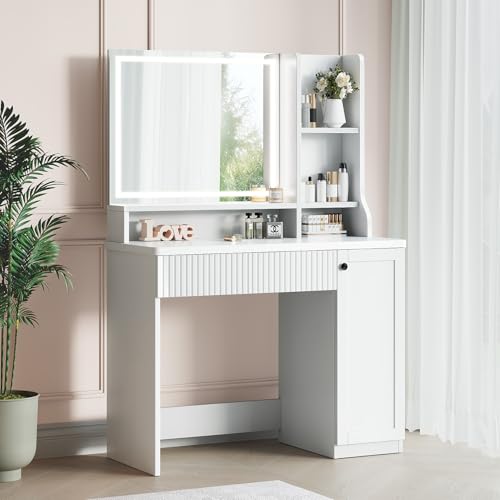 Dripex Schminktisch mit Beleuchtung, Schminktisch mit Spiegel, Vanity Desk 3 Farben mit Einstellbarer Helligkeit, Dressing Table stabil, 90x139cm, weiß von Dripex