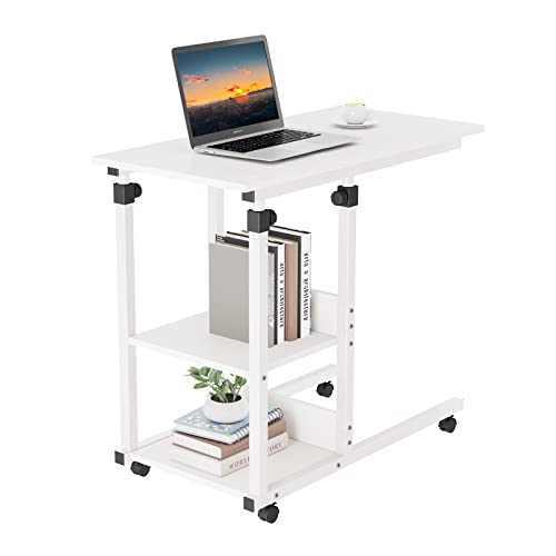 Dripex Schreibtisch Beistelltisch mit Rollen Laptoptisch Höhenverstellbar, aus Holz, Sofatisch Nachttisch Kaffeetisch Schlafzimmer, Wohnzimmer Weiß von Dripex