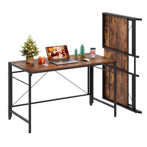 Dripex Schreibtisch Faltbar Tisch Großer Computertisch Klappbar PC Tisch 50 x 110cm Klappschreibtisch Platzsparend für Home Office Arbeitszimmer (Retro Braun) von Dripex
