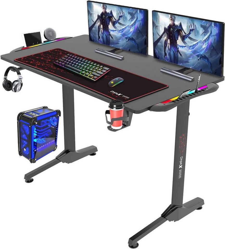 Dripex Schreibtisch Gaming Tisch mit LED ergonomischer Computertisch von Dripex