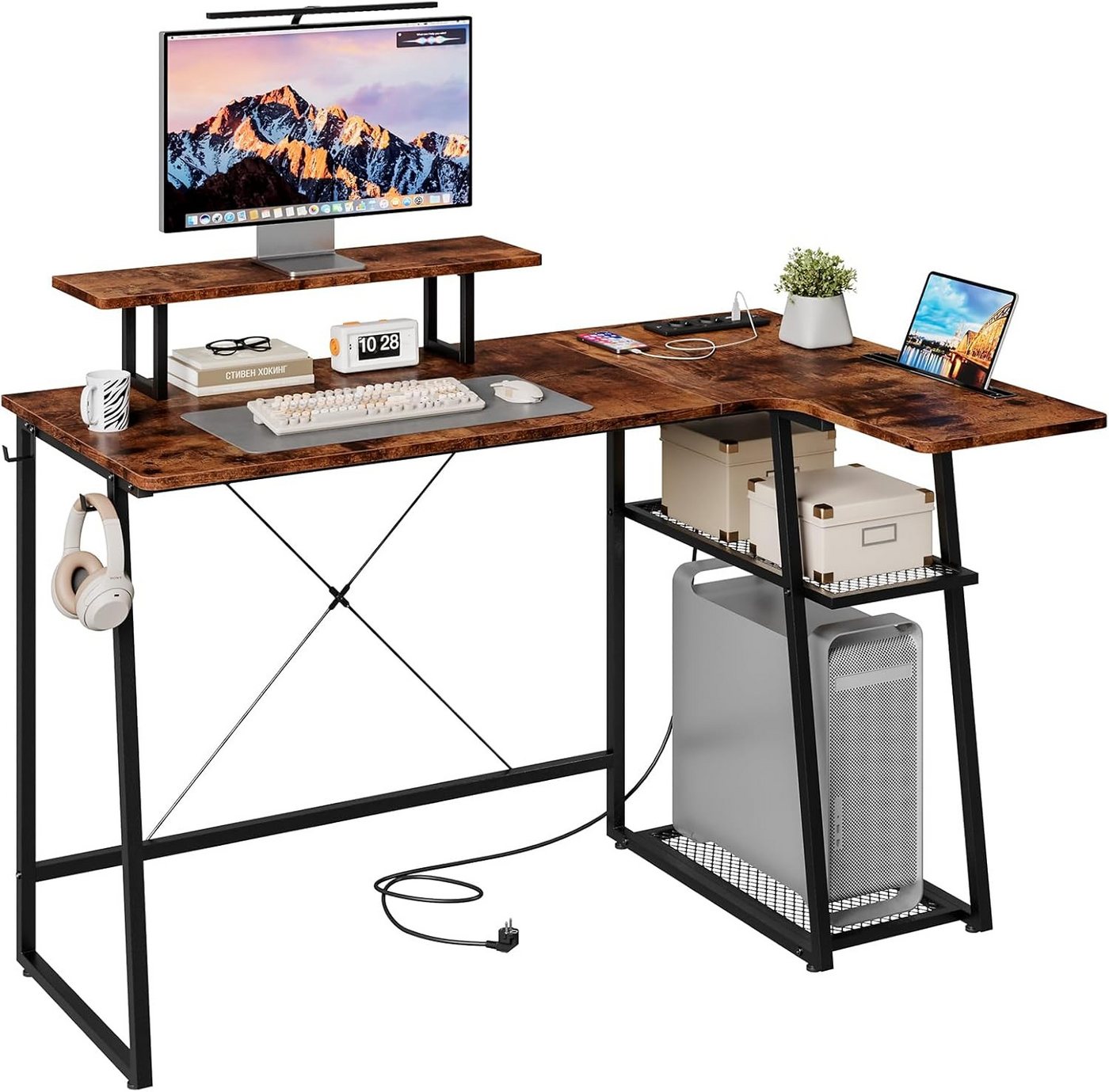 Dripex Schreibtisch L Form-Schreibtisch mit Regal, USB und Steckdose Dripex Schreibtisch L Form-Schreibtisch mit Regal, USB und Steckdose von Dripex