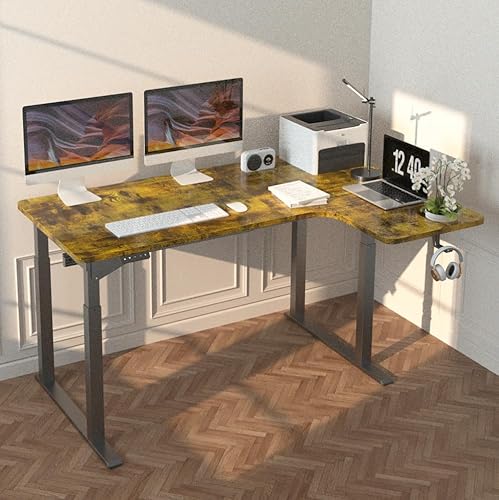 Dripex Schreibtisch höhenverstellbar elektrisch 160x110cm, L-förmiger Schreibtisch mit Dual Motor, Eckschreibtisch Stehpult Standing Desk mit 4 Beinen, Spleißbrett, Gelb-braun von Dripex