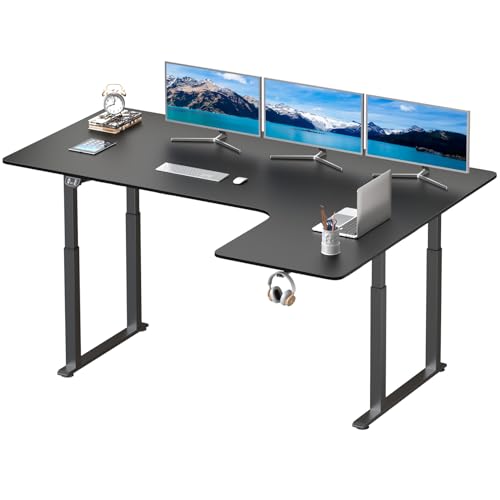 Dripex höhenverstellbarer Schreibtisch elektrisch 180x110cm, L-förmiger Schreibtisch höhenverstellbar mit Dual Motor, Eckschreibtisch Standing Desk mit 4 Beinen, Spleißbrett, Schwarz von Dripex