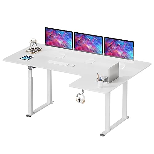 Dripex Schreibtisch höhenverstellbar elektrisch 180x110cm, L-förmiger höhenverstellbar mit Dual Motor, Eckschreibtisch Standing Desk mit 4 Beinen für Super Stabilität, Spleißbrett, weiß von Dripex
