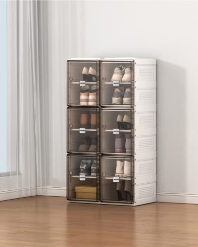 Dripex Schuhboxen Stapelbar, Aufbewahrungsbox mit Magnetischer Tür, 12er Set, faltbar, für Schuhe bis Größe 45, 34 x 53 x 99 cm von Dripex
