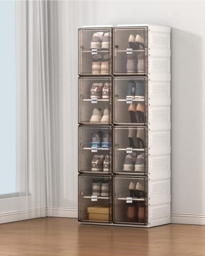 Dripex Schuhboxen Stapelbar, Aufbewahrungsbox mit Magnetischer Tür, 16er Set, faltbar, für Schuhe bis Größe 45, 34 x 53 x 132 cm von Dripex