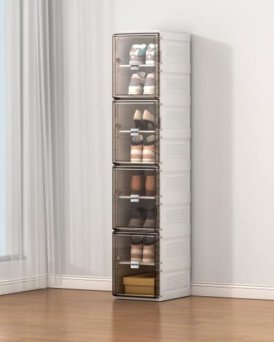 Dripex Schuhboxen Stapelbar, Aufbewahrungsbox mit Magnetischer Tür, 8er Set, faltbar, für Schuhe bis Größe 45, 34 x 27 x 132 cm von Dripex