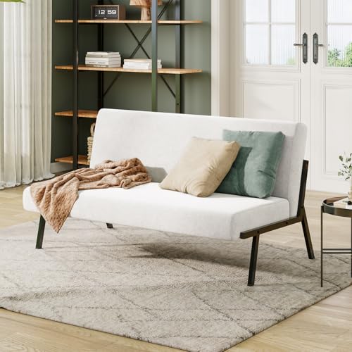 Dripex Sofa 2 Sitzer, Stoffsofa Couch Modern mit Metallrahmen, Loungesofa mit Lehne, Doppelsofa für Wohnzimmer Schlafzimmer, 150kg belastbar, 112 x 75 x 68 cm, Beige von Dripex