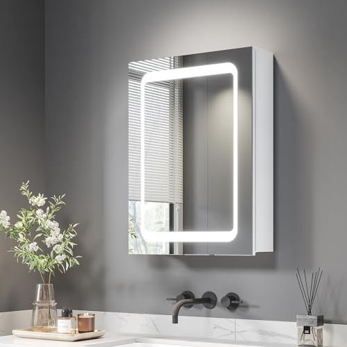 Dripex Spiegelschrank Bad mit Beleuchtung, Weiß Glasablage und Steckdose, Badezimmerschrank mit Spiegel, Sensor-Schalter, Beschlagfrei 45 x 60 cm Verbesserte Version Dripex Spiegelschrank Bad mit Beleuchtung, Weiß Glasablage und Steckdose, Badezimmerschrank mit Spiegel, Sensor-Schalter, Beschlagfrei 45 x 60 cm Verbesserte Version von Dripex