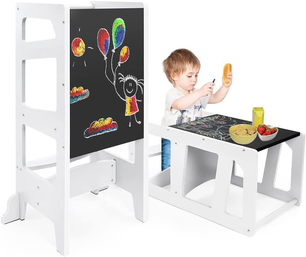 Dripex Stehhilfe Lernturm für Baby Kindertisch Tritthocker mit Tafel von Dripex