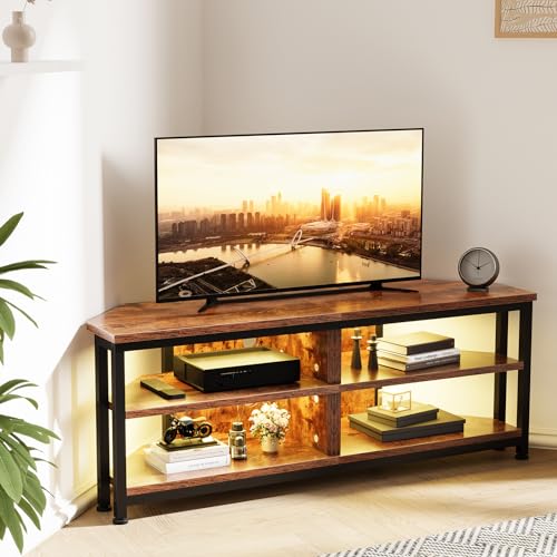 Dripex TV Eckschrank mit LED Beleuchtung Eckkommode TV Lowboard Fernsehtisch, Industriedesign, Vintage Braun (120x36x45.5 cm) von Dripex